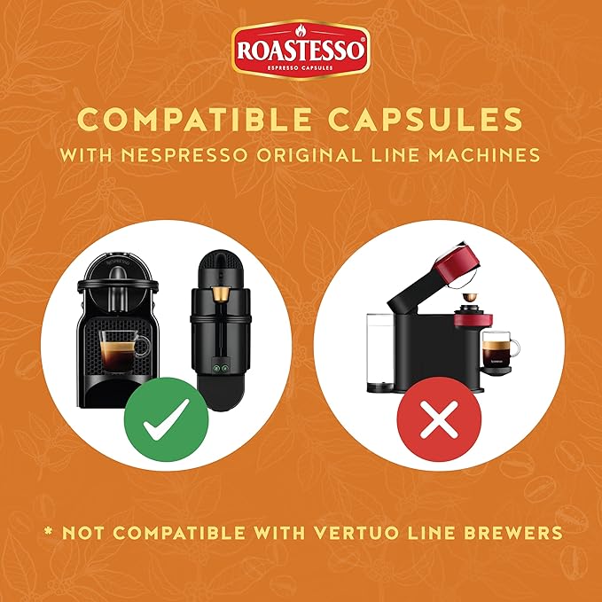 Roastesso Coffee Natural Caramel Flavored Espresso Pods Nespresso Capsules Compatible with Original Line Machines Barista Creations Flavor Pack Medium Dark Roast Ristretto (40 Count)
