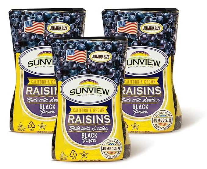 Sunview Jumbo Black Raisins 3-15oz Canisters