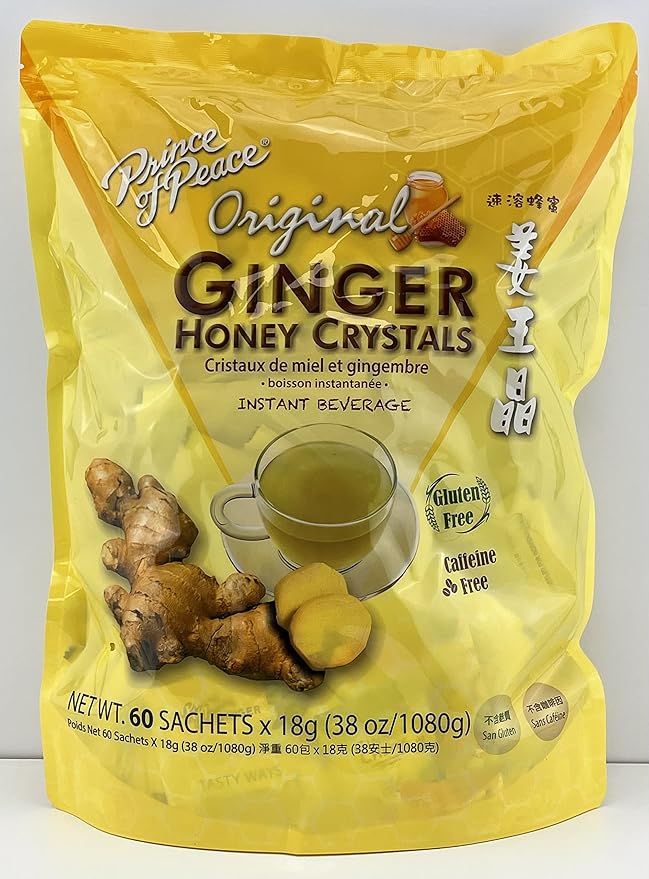 Instant Ginger Honey Crystals Family Value Pack 60 Sachets 18g per Sachets (Total 38oz/ 1080g) By Prince of Peace