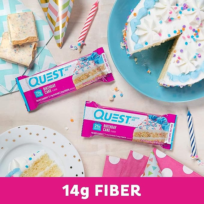 Quest Nutrition Birthday Cake Protein Bars 20g Protein 1g Sugar 4g Net Carbs Gluten Free Keto Friendly 12 Count