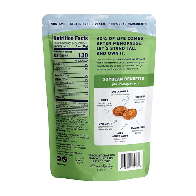 Standing Tall Roasted Soybean – Chili Lime– 12g protein 2g fiber 0g sugar Plant-Based Vegan Snack Gluten-Free Non-GMO 3 Count Variety Pack 5oz Each (Chile Lime)