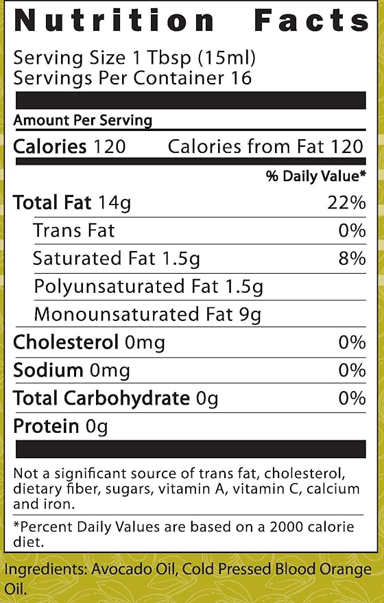 Pacifica Culinaria COLD PRESSED Extra Virgin Avocado Oil Made in USA 8.5 fl oz (250ml) Bottle (Blood Orange Avocado Oil)