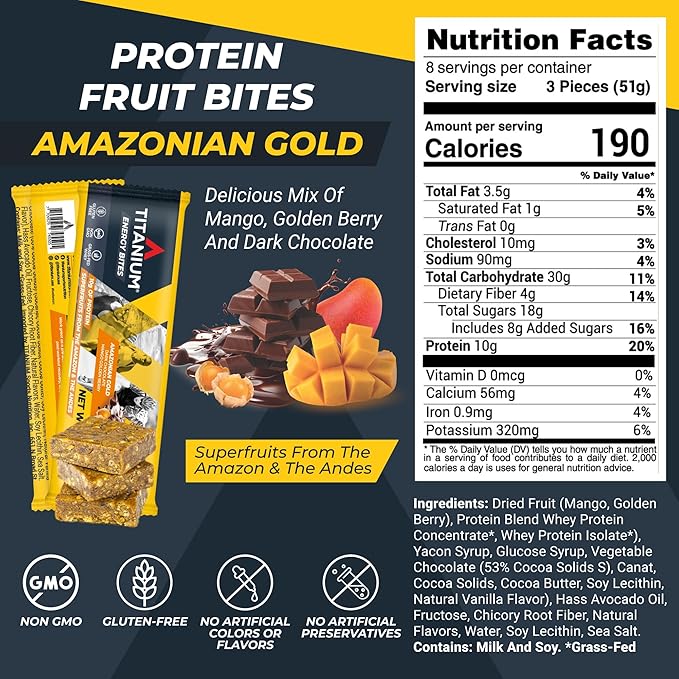 TITANIUM Protein Energy Bars - Fruit Bars with Dried Superfruits Quinoa 10g Of Protein Chocolate Chip - Alternative To Cliff Bars - Snack Bars Healthy Food - Camping Snacks Hiking Food - Healthy