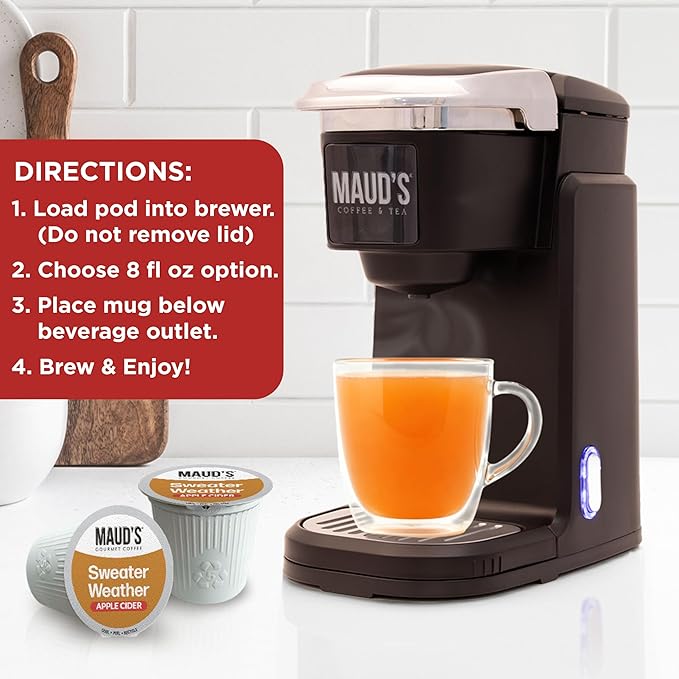 Maud's Hot Apple Cider Pods 48 ct Single Serve Pods – Spiced Apple Cider Flavored Pod Compatible with Keurig K Cups Maker