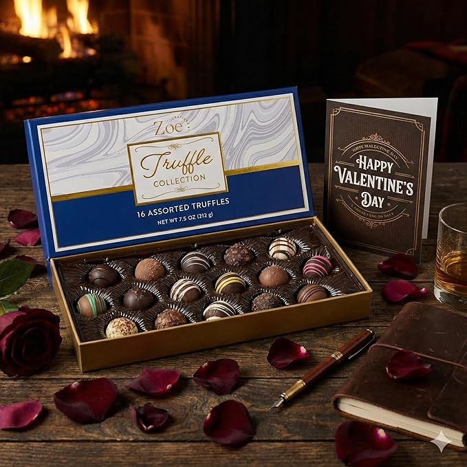 CRAVINGS BY ZOE Gourmet Chocolate Truffle Gift Box for Easter | 16 Count | Assorted Gourmet Milk &amp Dark Chocolate Candy Food Gift Basket Anniversary Birthday Get Well Holiday Thank You Men Wom