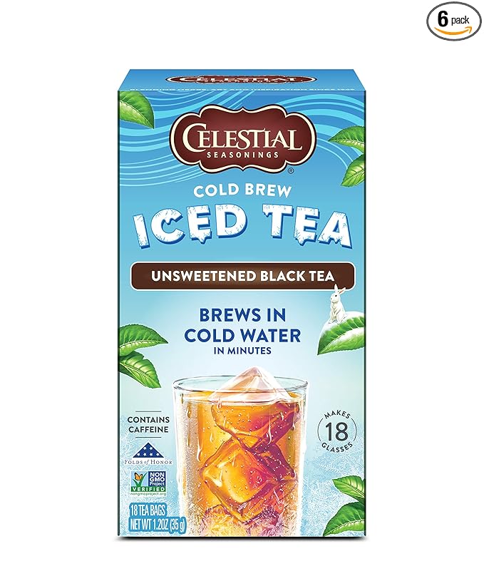 Celestial Seasonings Cold Brew Iced Tea Unsweetened Contains Caffeine 18 tea bags (Pack of 6)
