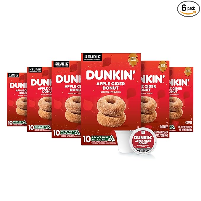 Dunkin’ Apple Cider Donut Artificially Flavored Coffee Keurig K-Cup Pods 10 Count Box (Pack of 6)