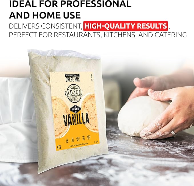 OldSoul Professional Crepe Mix | Vanilla Flavour | Dough Mix | 5 Lbs | 36 Crepes (5 Lbs Traditional)