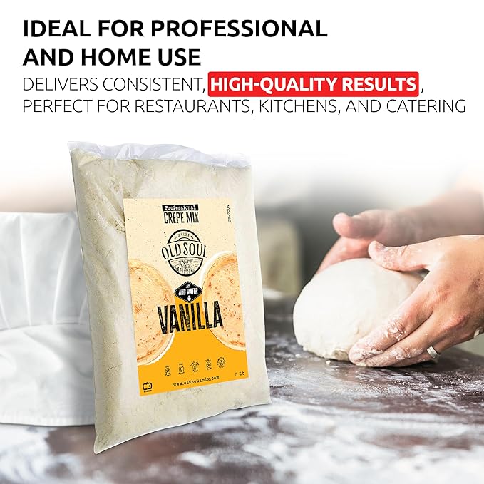 OldSoul Professional Crepe Mix | Dough Mix | Vanilla Flavour | 30 Lbs | 216 Crepes (30 Lbs Traditional)