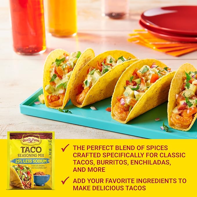 Old El Paso Taco Seasoning Mix 25% Less Sodium Gluten Free 1 oz (Pack of 32)