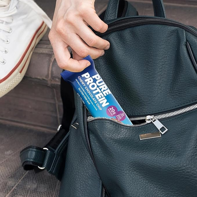 Pure Protein Bars High Protein Nutritious Snacks to Support Energy Low Sugar 1.75 oz Gluten Free 12 Count Chewy Chocolate Chip
