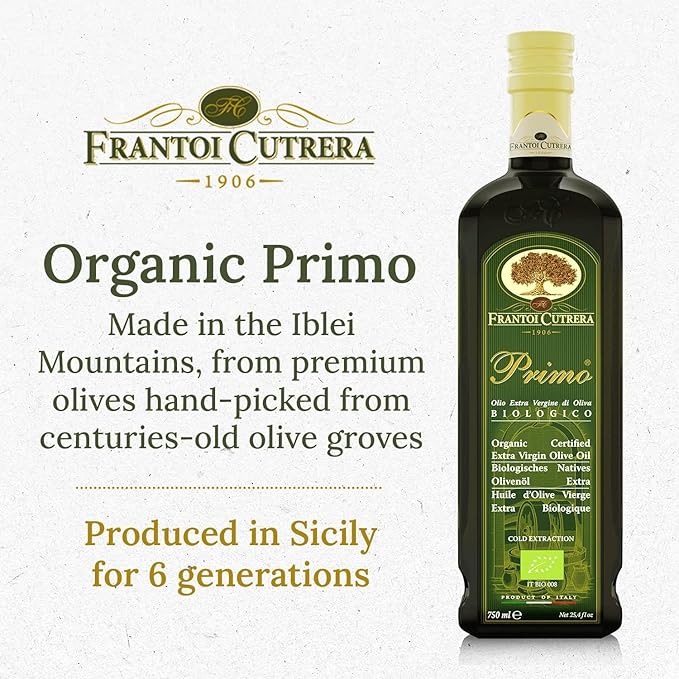 Frantoi Cutrera Primo Cold Extracted Italian Organic Extra Virgin Olive Oil Cold Pressed Polyphenol Rich Olive Oil Authentic Certified DOP Sicilian EVOO Imported From Italy 25.4 fl oz (Pack of 1)