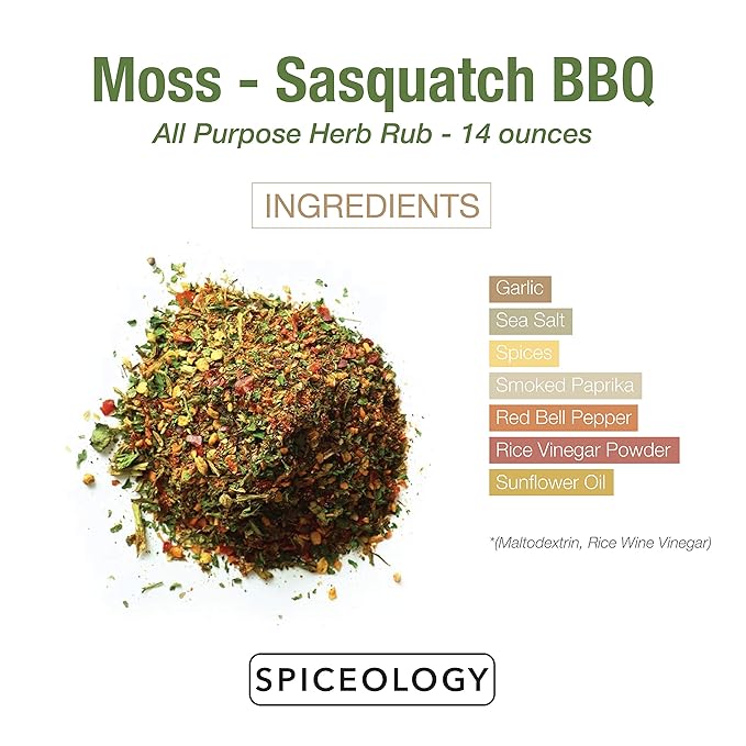 Spiceology &amp Sasquatch BBQ - Moss Seasoning - All-Purpose Herb Spice Rub - Use On: Pork fish Veggies Chicken Beef - Barbeque Rubs Spices and Seasonings - 14 oz