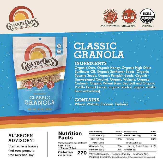 GrandyOats Classic Granola Certified Organic 12oz bags (Pack of 3)