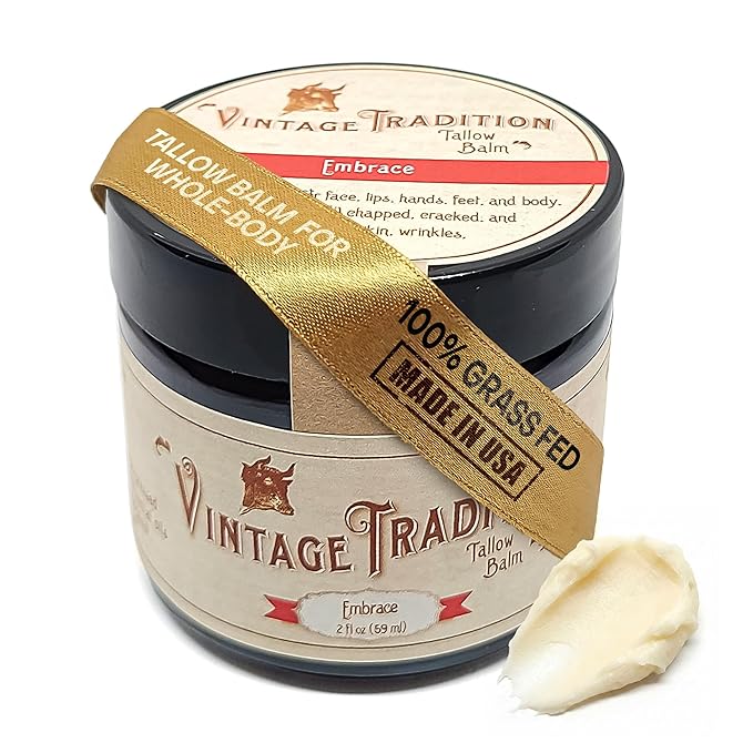 Vintage Tradition Beef Tallow All-Purpose Balm – Healing Hydrating Jasmine Skin Care Salve – Replaces Body Lotion Hand Cream &amp More – Made with Essential Oils Olive Oil &amp Grass-Fed Tallow –