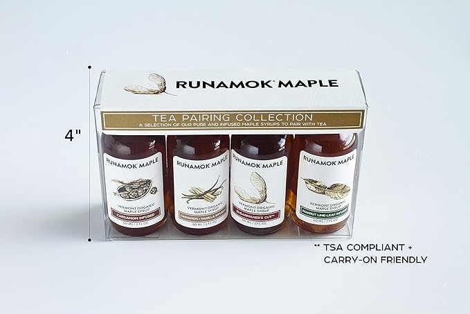 Runamok Organic Vermont Maple Syrup Sampler | Tea Pairing Maple Syrup Collection | 2 oz (4 count) | 60mL | Traditional and Infused Organic Maple Syrups