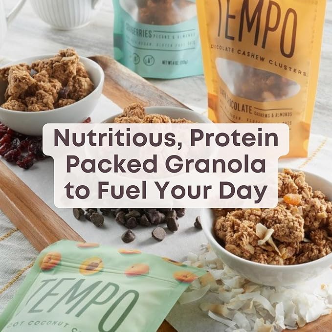 Tempo Granola Dark Chocolate Cashew Almond Loose Granola - 3 Pack of 11 oz Bags - Nutrient-Rich Gluten Free Vegan Oats High Protein Low Sugar Vegan Dairy Free Soy Free Vitamin E Prebiotics F