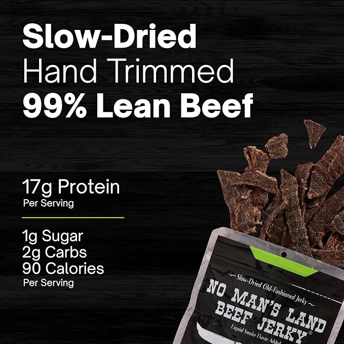 No Mans Land Beef Jerky - Fajita Lime | Slow-Dried Smoked &amp Seasoned Jerky Strips | High Protein Low Carb Low Calorie Beef Snack | Gluten Free - 8.5oz Bag