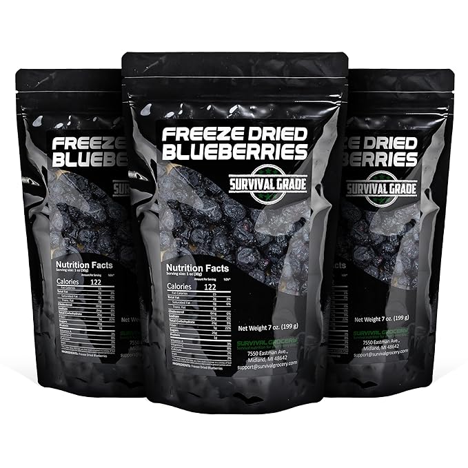 Survival Grocery® Freeze Dried Blueberries – Gluten-Free Unsweetened Blueberry Snack – Rich in Antioxidants Vitamin C &amp Fiber – Long Shelf Life Perfect for Smoothies Oatmeal Baking &amp On-t