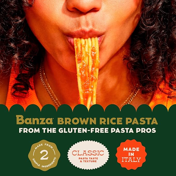 Banza Brown Rice Spaghetti (12-Pack) - Gluten-Free Pasta Made in Italy - Non-GMO Classic Texture Perfect for Leftovers