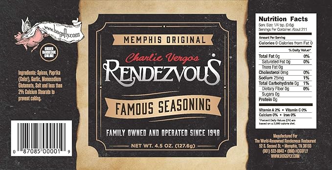 Charlie Vergos Rendezvous Famous Memphis Barbecue Dry Rub Seasoning (4.5 oz)4-Pack