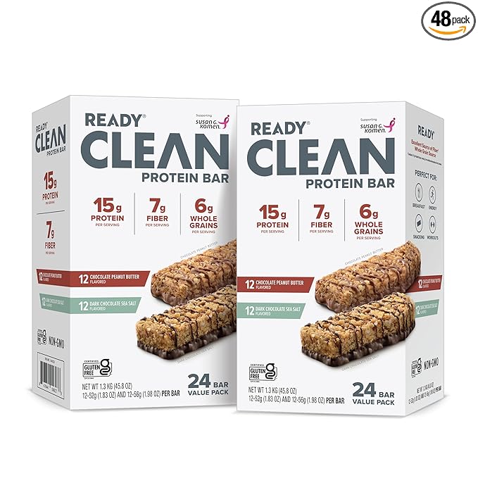 Ready® Protein Bars Twin Pack - High-Protein Snack with 15g Whey Protein With Flaxseeds and Omega-3s for Sustained Energy Supports Lean Muscle and Recovery No Artificial Sweeteners - 48CT Variety P
