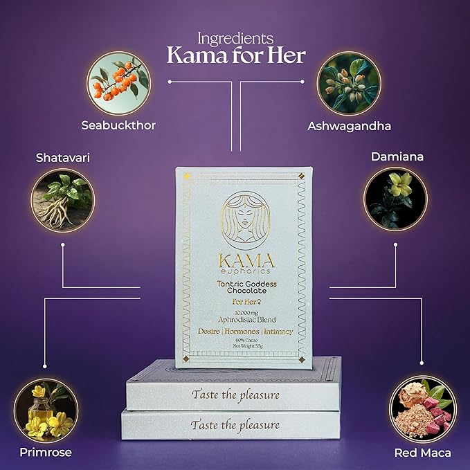 Kama Tantric Chocolate Candy - Organic Chocolate Infused with Potent Adaptogens - Boosts Connection and Vitality - Chocolate Gift Box (Kama 3 Bars Chocolate for Her Dark Chocolate)