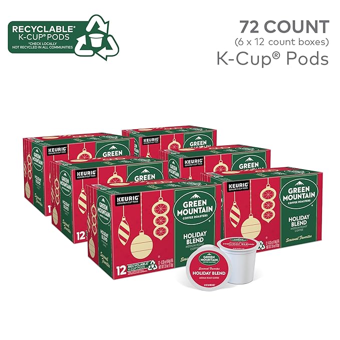 Green Mountain Coffee Roasters Holiday Blend Keurig Single Serve K-Cup Pods 72 Count (6 Packs of 12)