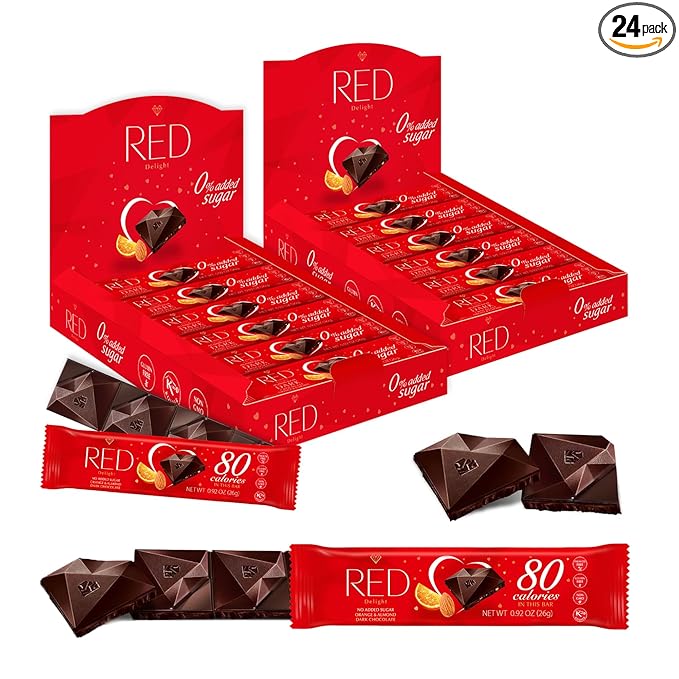 Red Delight Orange and Almonds Chocolate Snack Bars - Pack of 24 Diamond-Shaped Vegan Chocolates (22.08oz) with Rich Cocoa Flavor - European-Style Dark Chocolates - Gluten-Free and Kosher