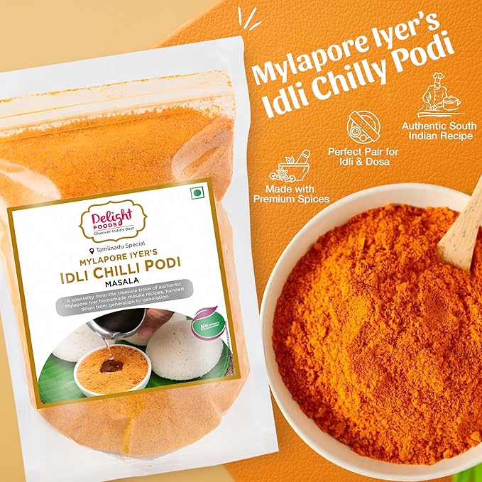 Delight Foods Mylapore Iyer's Idli Chilly Podi 350g - Ready Masalas | Mixed Spices | Tamil Nadu Special | NO PRESERVATIVES