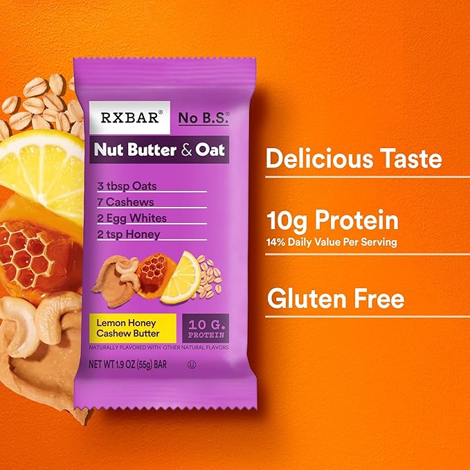 RXBAR Nut Butter and Oat Protein Bars Protein Snacks Snack Bars Lemon Honey Cashew Butter 23.2oz Box (12 Count)