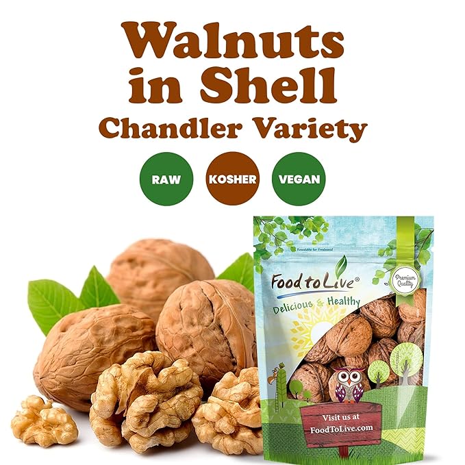 Food to Live Jumbo Walnuts in Shell 10 Pounds — California Chandler Variety. Rich in Omega-3s and Antioxidants. Keto-Friendly Fresh Raw Kosher