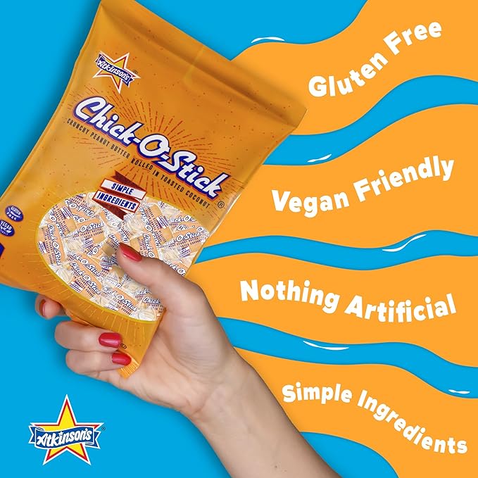 Atkinson's Chick-O-Stick - Crunchy Peanut Butter Rolled in Toasted Coconut - Gluten Free Kosher Vegan No Artificial Ingredients - 0.7 oz. Candy Bar - 36 Count