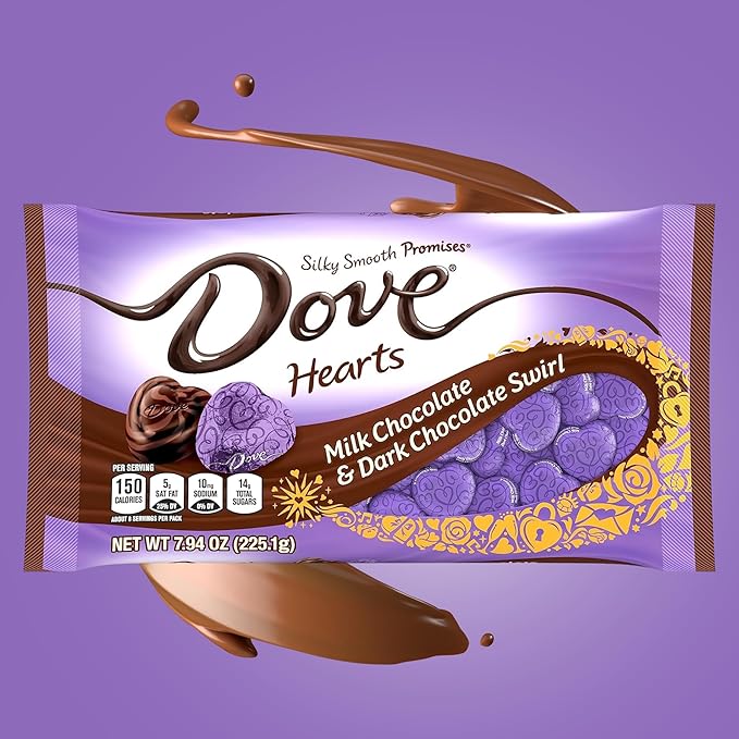 Sweetzo Dove Valentine's Day Chocolate Hearts Individually Wrapped Milk Dark and Strawberry Swirl 7.94 Ounces Each (Pack of 2) Full Size