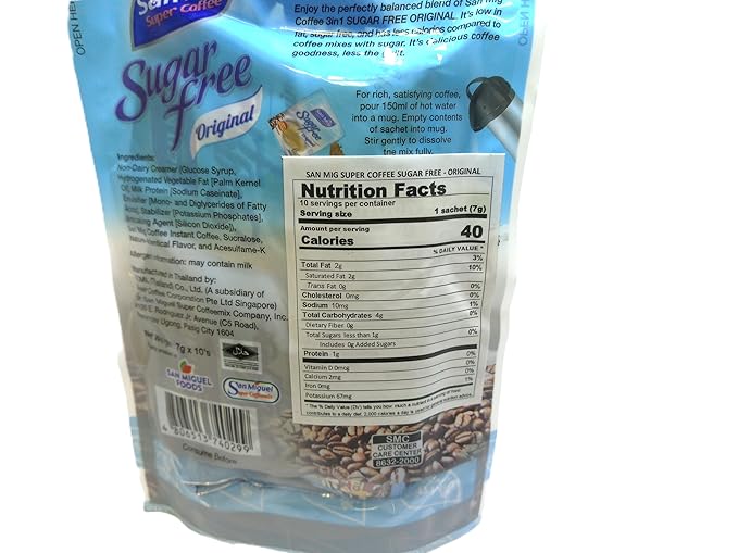 San Mig Coffee 3 in 1 Sugar Free Original 7gm x 10 sachets - Pack of 3