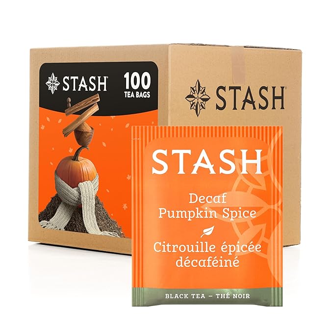 Stash Tea Decaf Pumpkin Spice Black Tea Box of 100 Tea Bags