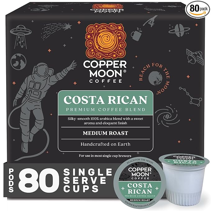 Copper Moon Single Serve Coffee Pods For Keurig K-Cup Brewers Medium Roast Costa Rican Blend 80 Count
