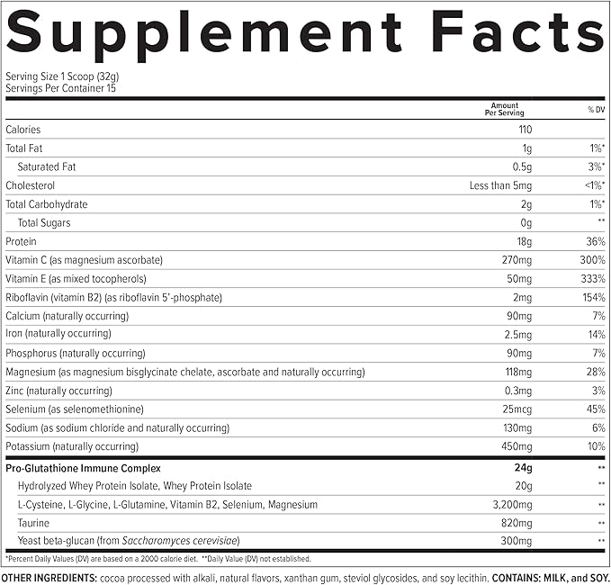 Essential Nutrition Immuno Whey - Isolate &amp Hydrolyzed Whey Protein Powder with Added Amino Acids to Support Glutathione Production - Beta Glucan - Chocolate - 16.9 oz (15 Servings)