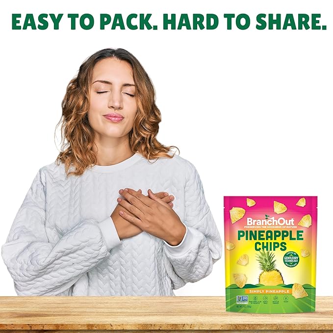 BranchOut Pineapple Chips No Sugar Added Real Dried Pineapple Chunks GentleDry Better than Freeze Dried Pineapple Healthy Vegan Snacks for Kids &amp Adults 7 oz