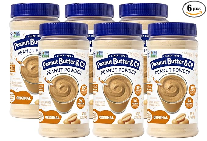 Peanut Butter &amp Co. Original Peanut Powder 5g Protein 0g Sugar Added 50 Calories per Serving 90% Less Fat Non-GMO Project Verified Vegan &amp Gluten Free Peanut Butter Powder 6.5 oz Jars (