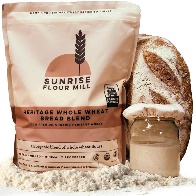 Sunrise Flour Mill Heritage Whole Wheat Bread Blend - 5 lb | USDA Organic All Purpose Flour Unbleached - Non-GMO Kosher Grown Without Glyphosate Ancient Grains Bread Flour Organic.