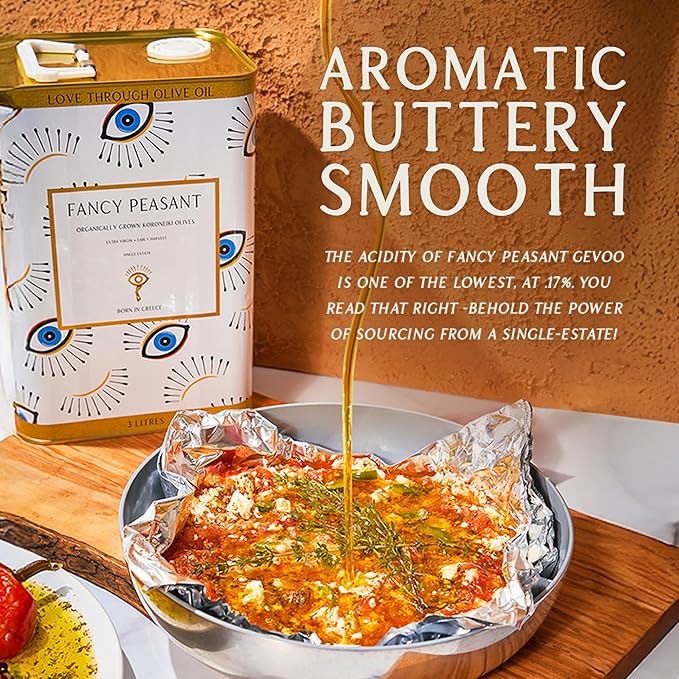 Fancy Peasant Everything Olive Oil 3L Tin of Greek Extra Virgin Olive Oil Polyphenol Rich EVOO with Olives from Greece