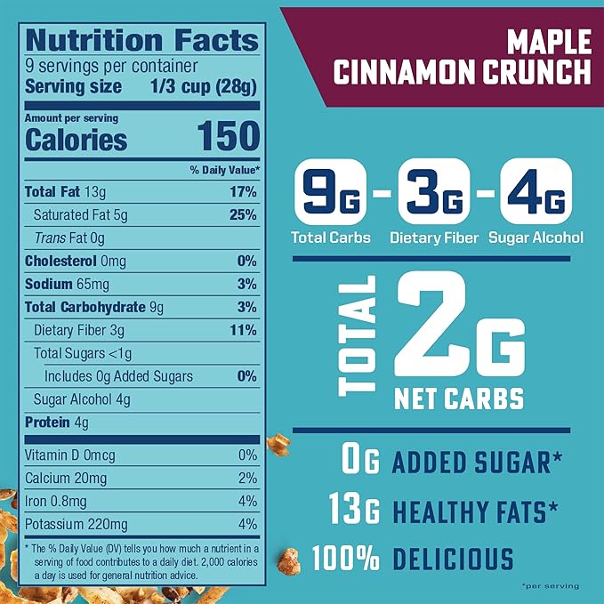 B. Fine Foods - Keto Granola High Protein Snack - Maple Cinnamon Crunch - Breakfast Blend of Coconut Seeds &amp Nuts - 2g Net Carbs Gluten &amp Grain-Free Kosher &amp Contains Nuts (9 oz 2 Pack