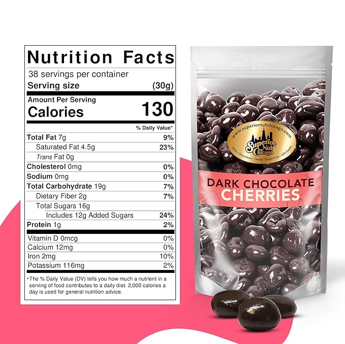 Superior Nut Chicago Dark Chocolate Covered Cherries - Sweet &amp Decadent - Natural Vitamin C Fiber &amp Potassium Source - Resealable 2.5 lb Bag