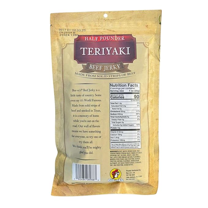 Buc-ee's Teriyaki Beef Jerky - 8 oz | Premium Handcrafted Snack | Sweet Savory and Protein-Rich Snack Flavor | Made in Texas - 1 bag