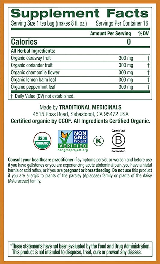 Traditional Medicinals Organic Gas Relief Chamomile Mint Herbal Tea Relieves Gas &amp Bloating (Pack of 3) - 48 Tea Bags Total