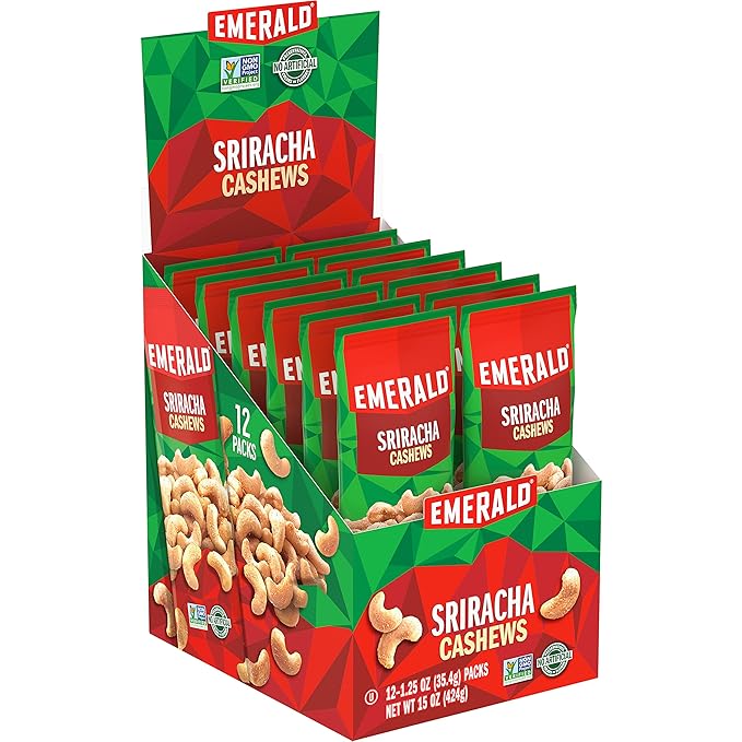 Emerald Nuts Sriracha Cashews 1.25 Oz Bags 12 Count