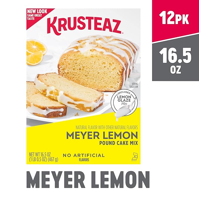 Krusteaz Meyer Lemon Pound Cake Mix with Lemon Glaze Mix 16.5-Ounce Box (Pack of 12)