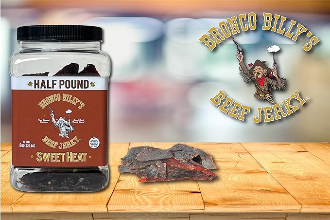 Bronco Billy's Beef Jerky Sweet Heat Half Pound Jar - 8oz - New Jar Design