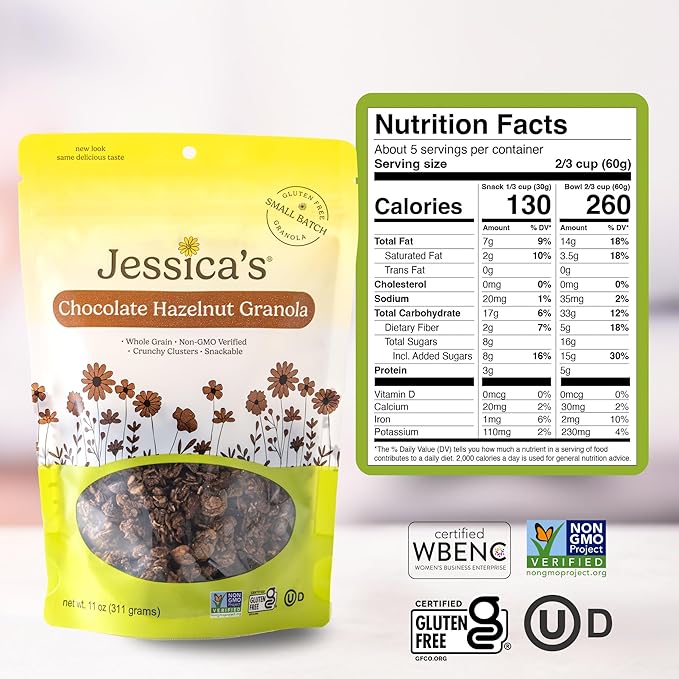 Jessica’s Chocolate Hazelnut Granola - Handmade Non-GMO Gluten-Free Whole Grain 11oz (3 Pack)